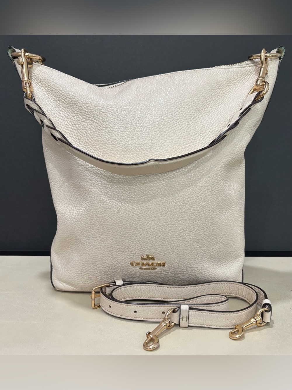 Coach Pebbled Leather Abby Duffle White with Gold Hardware, Style F31507, Summer